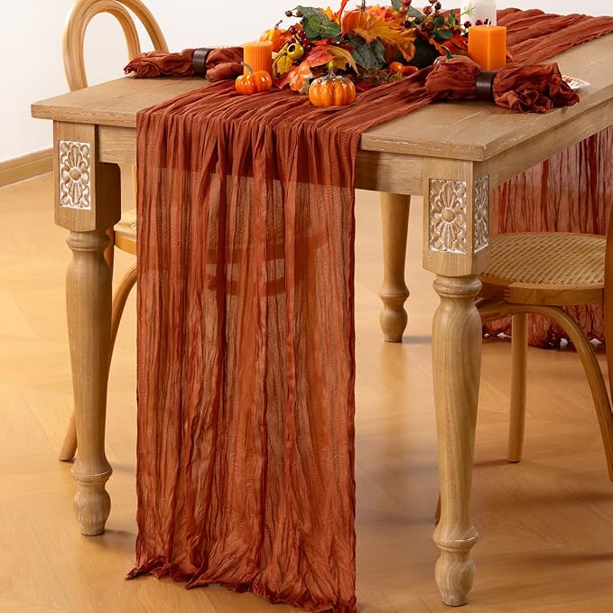 6 Pack Cheesecloth Terracotta Table Runner 10ft Rustic Gauze Decor | - Image 3
