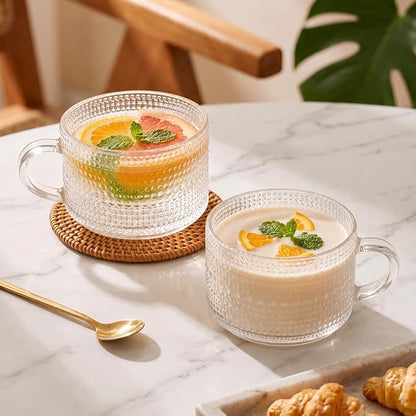 6-Pack Vintage Hobnail Glass Coffee Mugs, 14 oz Tea Cups - Image 3