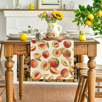 Artoid Mode Peach Leaves Fruit Spring Summer Table Runner, Seasonal Kitchen - Image 2