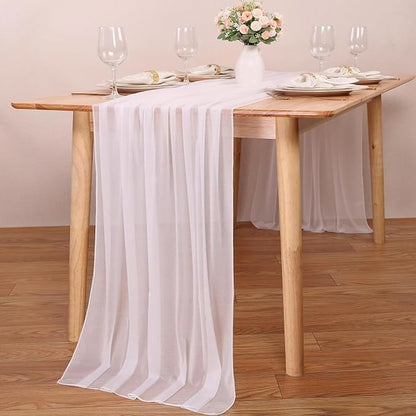 4 Pcs 10FT White Chiffon Table Runners 30x120 Inches Boho Romantic Sheer Fabric - Image 6