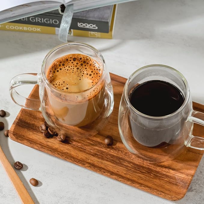 Wlasss Espresso Cups, 7.4oz/210ml Double Walled Glass Coffee Mugs Set of 4 - Image 3
