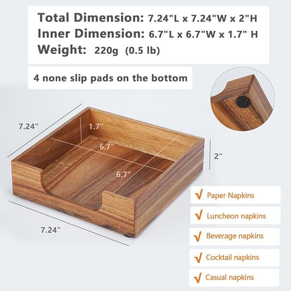 Acacia Napkin Holder for Table, 4 Non Slip Pads, Luncheon Paper Napkins - Image 6