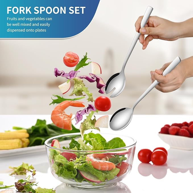 Salad Serving Utensils, 9.4 Inch Long Salad Spoon And Forks Serving Set of 2 - Image 5