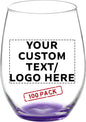 DISCOUNT PROMOS 100 ARC Stemless Wine Glasses Set, 21 oz. - Customizable Text, Logo - Chardonnay, Cabernet, Merlot, Sauvignon - Purple