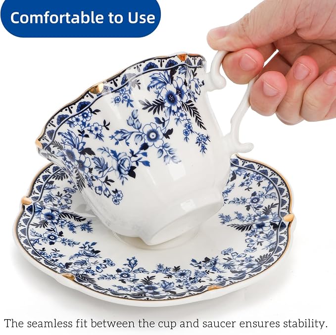 Set of 2 Porcelain Tea Cups and Saucers - Image 4
