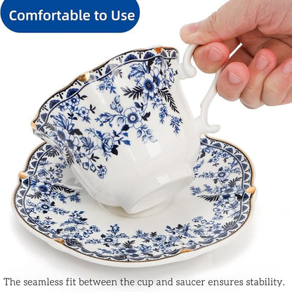 Set of 2 Porcelain Tea Cups and Saucers - Image 4