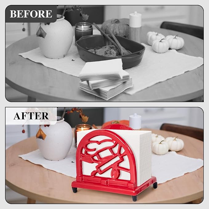 JOGREFUL Cast Iron Napkin Holder, Kitchen Organizer Chef Tool Pattern Red | - Image 4