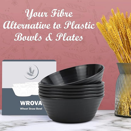 Wrova Wheat Straw Bowl Sets,6 PCS Unbreakable Cereal Bowl 36 OZ,Microwave and Dishwasher Safe Bowls,Soup Bowl Sets BPA Free Apartment Bowl for Serving Cereal,Oatmeal and Salad (Black)