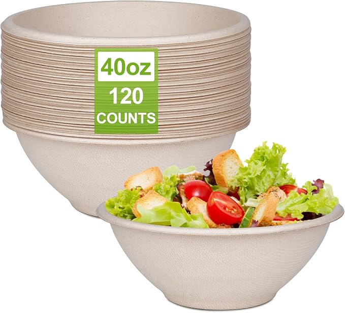 Large Paper Bowls, 40oz Compostable Bowls, 120 Pack Heavy Duty Disposable Bowls by Unknown