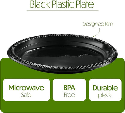 PLASTICPRO 100 PCS Black Plastic Plates Light Weight 10'' Inch Plastic Dinner - Image 5