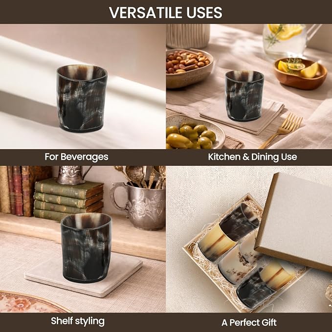 Handicrafts Home Handmade Horn Shot Glasses Set of 6, 3 oz Natural Viking - Image 4