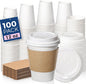 Fit Meal Prep 100 Pack 12 oz Disposable Coffee Cups with Lids, Sleeves, Leak-Proof To Go Coffee Cups with Lids, Durable Hot Paper Cups for Hot Cocoa and Coffee Bar Supplies