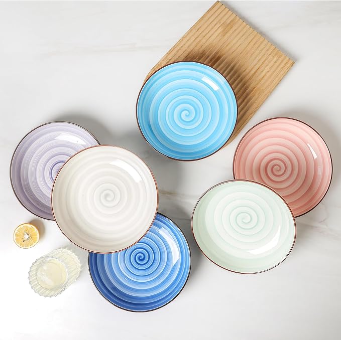 KitchenTour Large Pasta Bowls 34 oz, Ceramic Salad Serving Bowls Set of 6 - Image 4