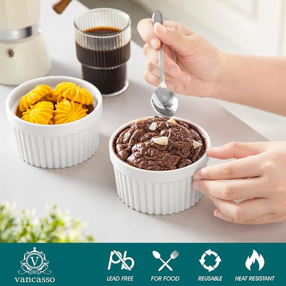 vancasso 10 oz Ramekins with Lid, Porcelain Creme Brulee Souffle Dishes - Image 4