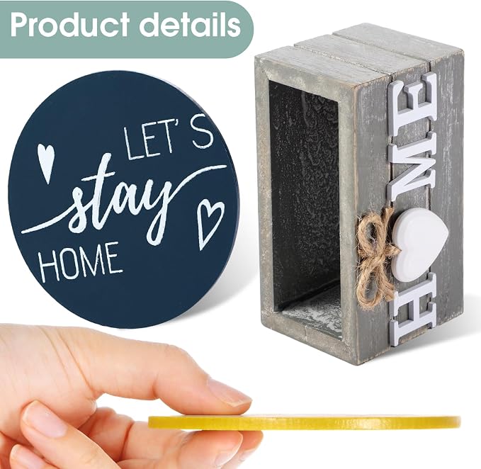 Queekay Coasters Set of 6 House Warming Gifts New Home Wooden Farmhouse Drink - Image 3