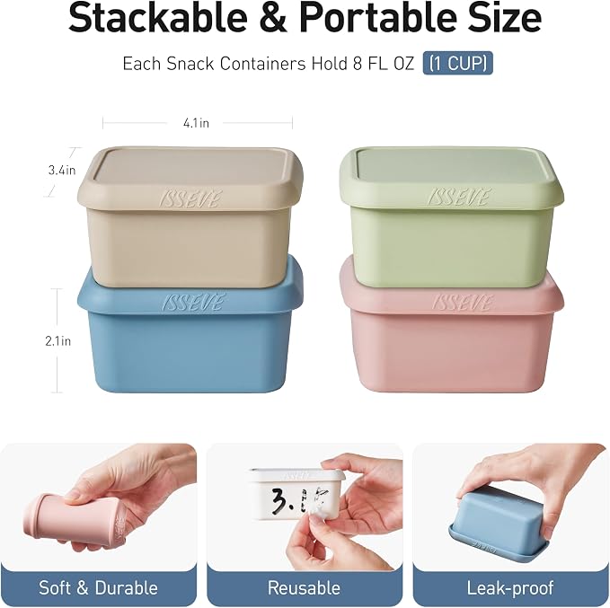 ISSEVE 4Pack 8oz Silicone Snack Containers - Image 2