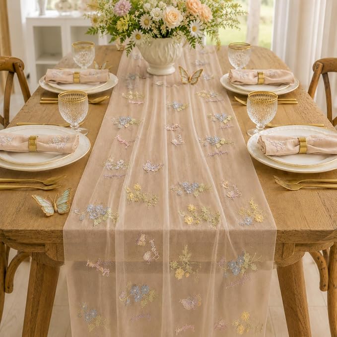 Wildflower Tulle Table Runner Butterfly Floral Wedding Party Home Decor | - Image 4
