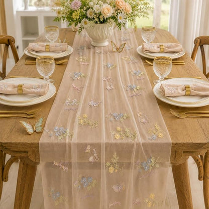 Wildflower Tulle Table Runner Butterfly Floral Wedding Party Home Decor | - Image 4