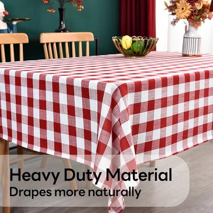 Gingham Tablecloth Rectangle Table Cloth Heavy Duty Cotton Checkered Table Cover for Spring Picnic Kitchen Dining (C-Red, 52x86 inch)