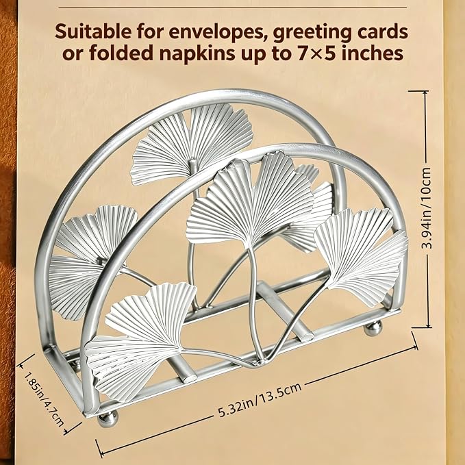 Elegant Iron Ginkgo Leaf Cocktail Napkin Holder Tabletop Decor Dispenser | - Image 3