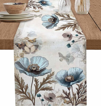 Vintage Tulip Flowers Table Runners 108 Inches Long, Cotton Linen Fabric Table by Edwiinsa