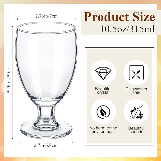 Patelai Set of 6 Water Goblet, 10.5 oz Clear Drinking Glasses Bulk Dishwasher - Image 2