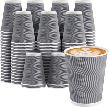 Clawsoff 50 Pack 12 oz Coffee Cups Disposable Insulated Paper Cup Gray | by BuyNow