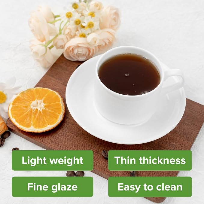 Fine Bone China Stackable Cup and Saucer Set of 6, Pure White Color Glaze Easy - Image 5