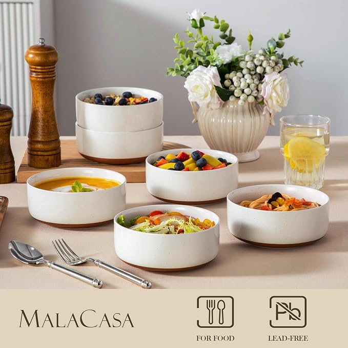 MALACASA Cereal Bowls Set of 6, 24 OZ Ceramic Bowls - Image 3