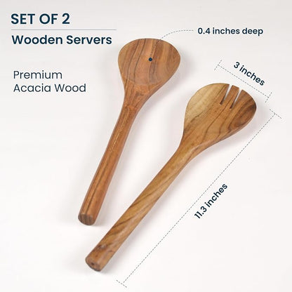 The Fine Living Co. Acacia Salad Servers, 11 Inches, Natural | Handcrafted - Image 4
