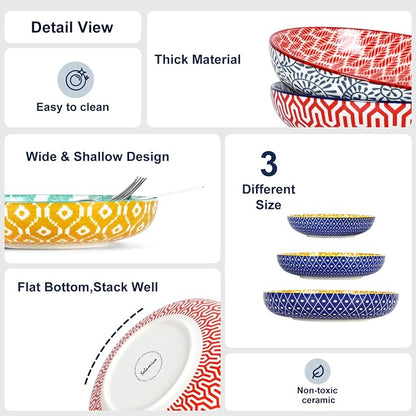 Selamica 9.6" Pasta Bowls Set of 4, 51 OZ Large Salad Bowls, Ceramic Wide and - Image 4