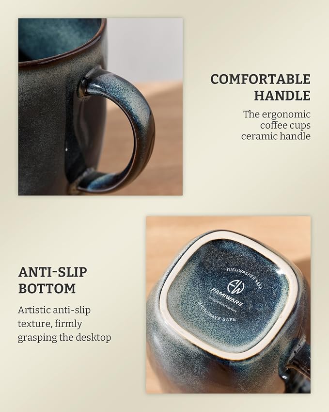 famiware Coffee Mugs Set of 6, Ocean Square 13oz Coffee Cup Set - Image 7