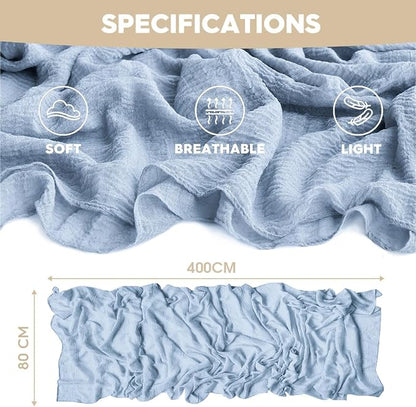Artoid Mode Boho Cheesecloth Gauze Ice Blue Wedding Table Runner, 160 Inch - Image 5
