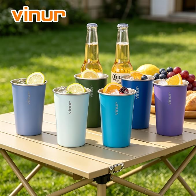 VINUR Stainless Steel Cups 16 oz Metal Drinking Glasses 6 Pcs | Stainless Steel - Image 2