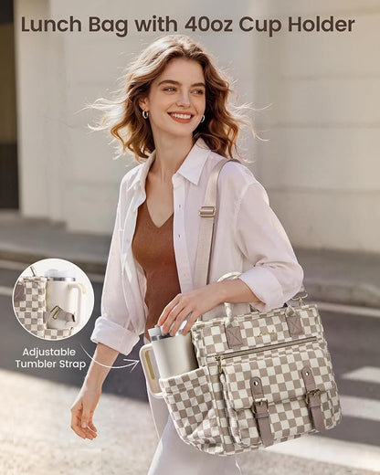 LOVEVOOK Checkered Lunch Bag Women, Insulated Lunch Tote Bag - Image 2