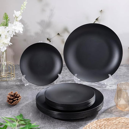EI enjonirinjonir 80pcs Black Plastic Plates Disposable for Dinner,10.25inch Party Plates Disposable Heavy Duty,Elegant Matte Plastic Plate Frosted is Ideal for Wedding/Birthday//Tables Decoration
