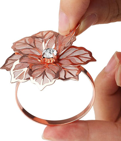 KPOSIYA Hollow Out Flower Napkin Ring Holder Metal Napkin Rings Set of 20 - Image 7
