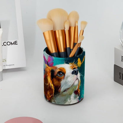 Leather Pen Holder for Desk, Beagle Butterfly Pencil Cup Pen Organizer Makeup - Image 6