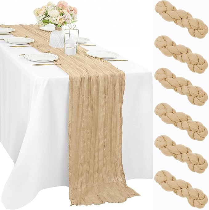 10FT 6 Pcs Sand Cheesecloth Table Runner Boho Gauze Fabric Cheese Cloth Table by Sunnyline