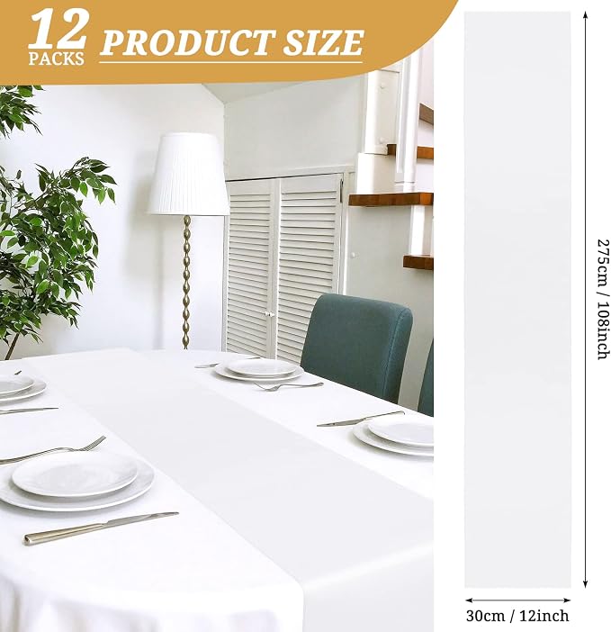 12 Pack White Satin Table Runner 12 x 108 Inch Long Premium Table Runners - Image 2