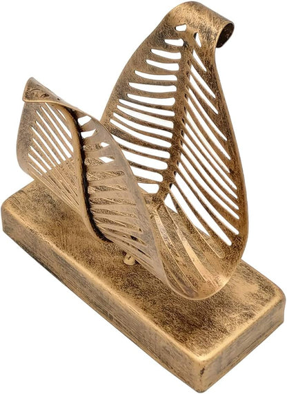 OwlGift Freestanding Modern Napkin Holder with Leaf Design, Tabletop Tissue Dispenser, Countertop Napkin Storage Organizer – Bronze