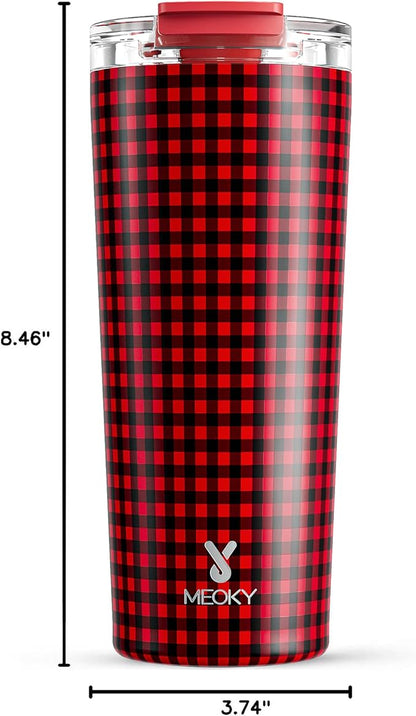 Meoky 24 oz Insulated Travel Coffee Mug: Leak Proof Lid, Crimson Plaid | - Image 3