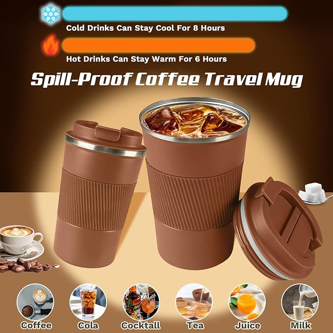 Vacuum Insulated Stainless Steel Travel Coffee Mug, Leak Proof Cup - Image 2