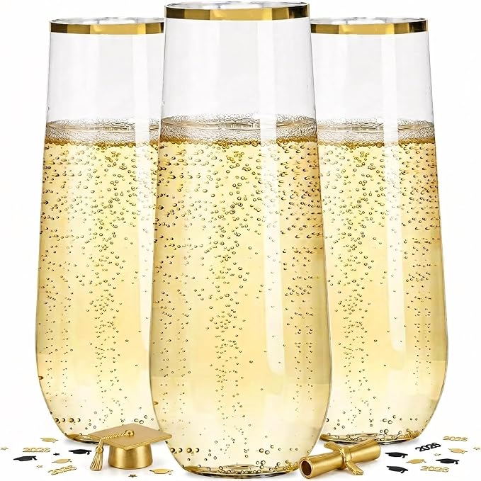 Ciaell 24 Pack Gold Plastic Champagne Flutes by Ciaell