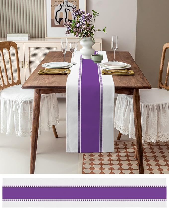 Purple Table Runners 72 inches Long, Modern Stripes Table Runner Farmhouse - Image 3