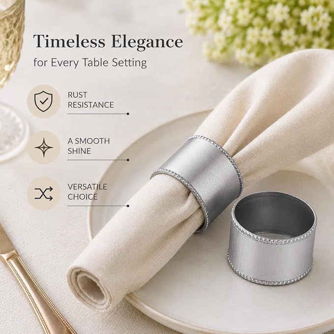 ALPHA Living HOME Silver Napkin Rings Set of 12 Premium, 100% Metal - Image 7