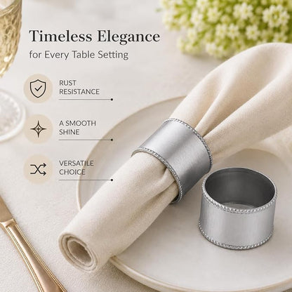ALPHA Living HOME Silver Napkin Rings Set of 12 Premium, 100% Metal - Image 7
