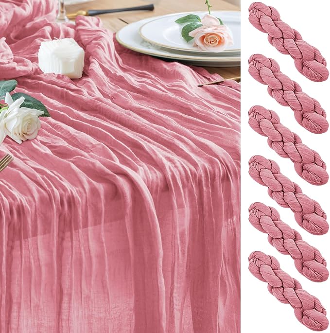 Cheesecloth Table Runner Dusty Rose 10FT Boho Gauze, 6 Pack | 120 Inch Cheese by Wokceer