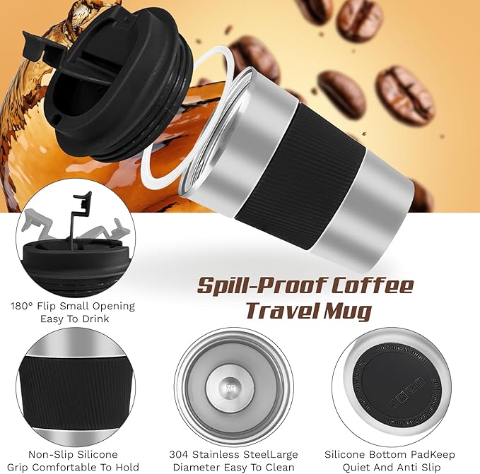 Vacuum Insulated Stainless Steel Travel Coffee Mug, Leak Proof Cup - Image 3
