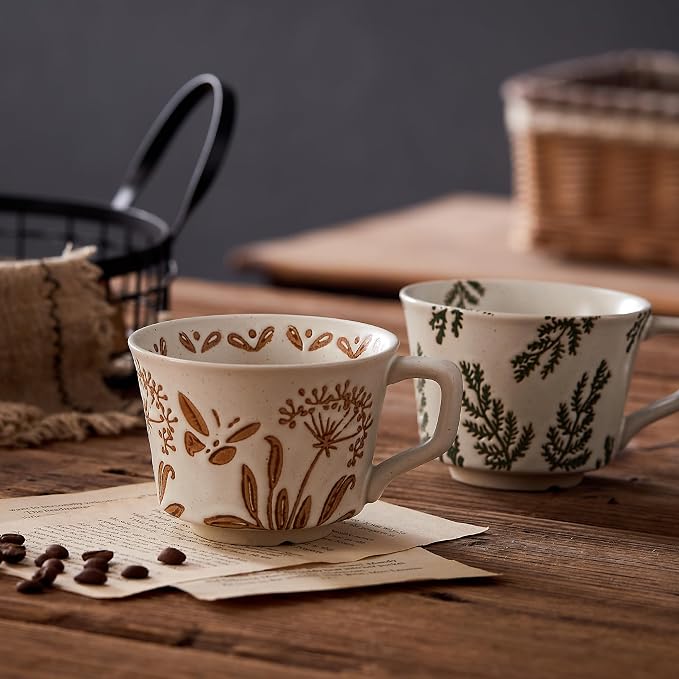 12oz Vintage Ceramic Coffee Mug Set of 2 - Image 3